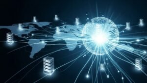 An abstract visualization of a powerful global server network, symbolizing the stability and reliability of a premium IPTV provider's infrastructure.