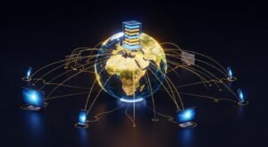 Global network visualization of IPTV streams being distributed from a server to worldwide users.