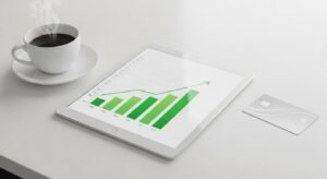 A financial growth chart on a tablet representing the profitability of an IPTV reseller business.