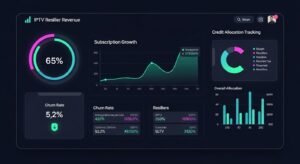 Financial dashboard displaying IPTV reseller profit margins and subscription analytics.