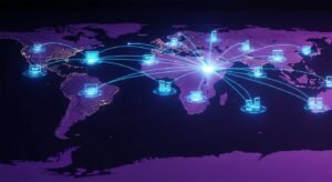 Global map showing CDN nodes and streaming device connectivity for a scalable IPTV business.