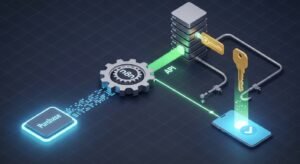An isometric 3D diagram illustrating an automated zero-touch workflow, where a purchase instantly triggers a server to deliver digital credentials to a smartphone.